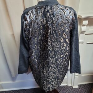 NWOT Chico's Long Cardigan Gray With Animal Print On Back Large